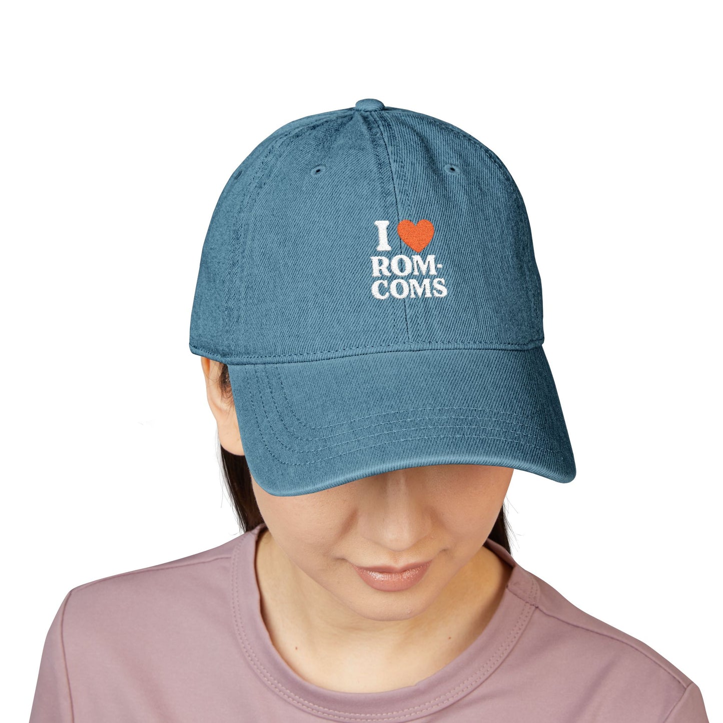 I Love Rom-Coms Vintage Denim Hat