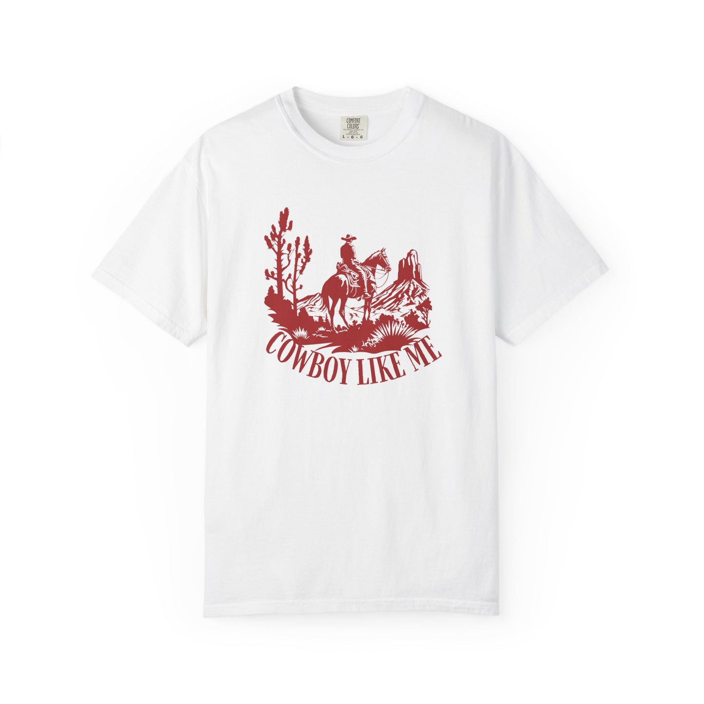 Unisex t-shirt with 'Cowboy Like Me' text in western-inspired graphic design