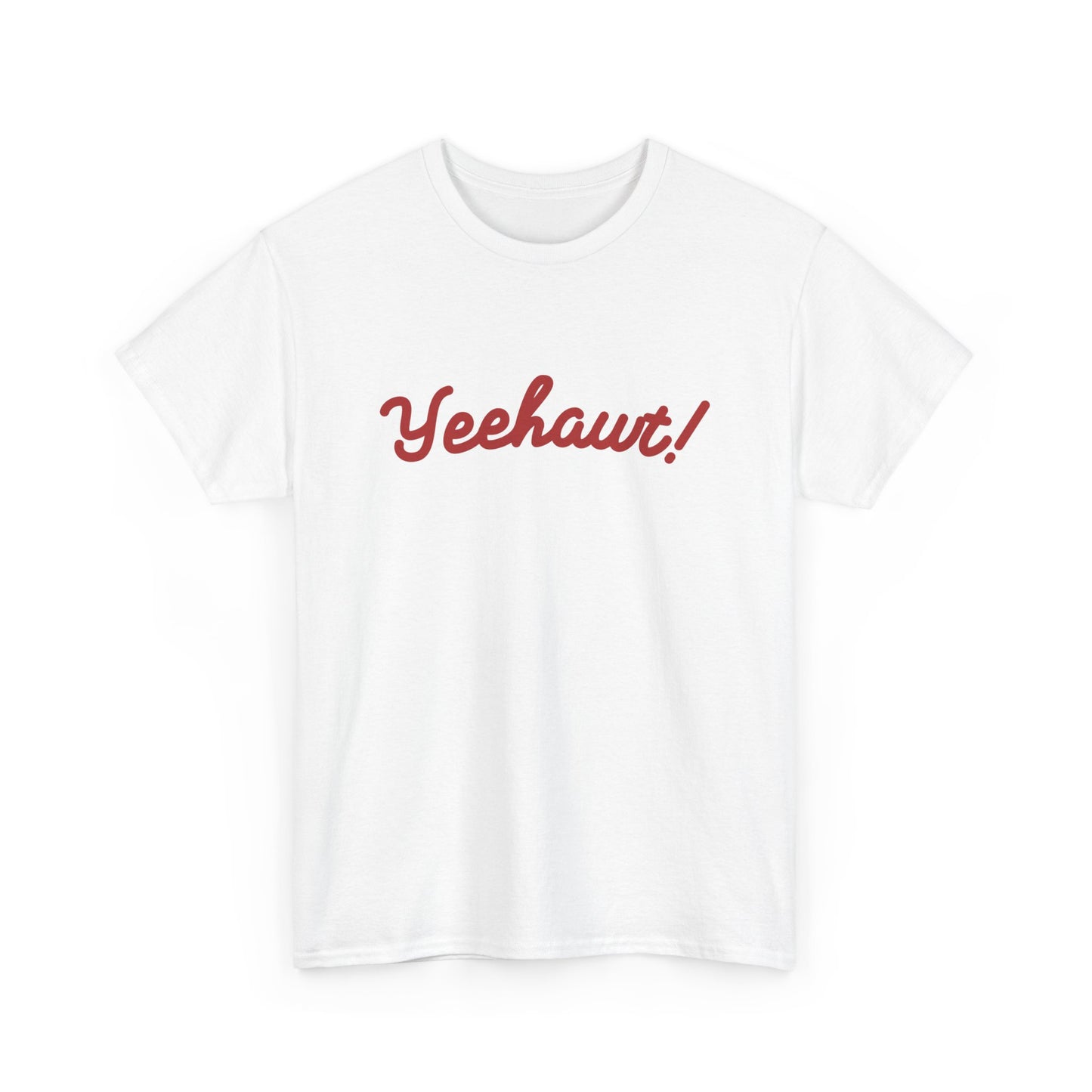 White graphic tee with western YEEHAWT! lettering for a modern cowgirl look