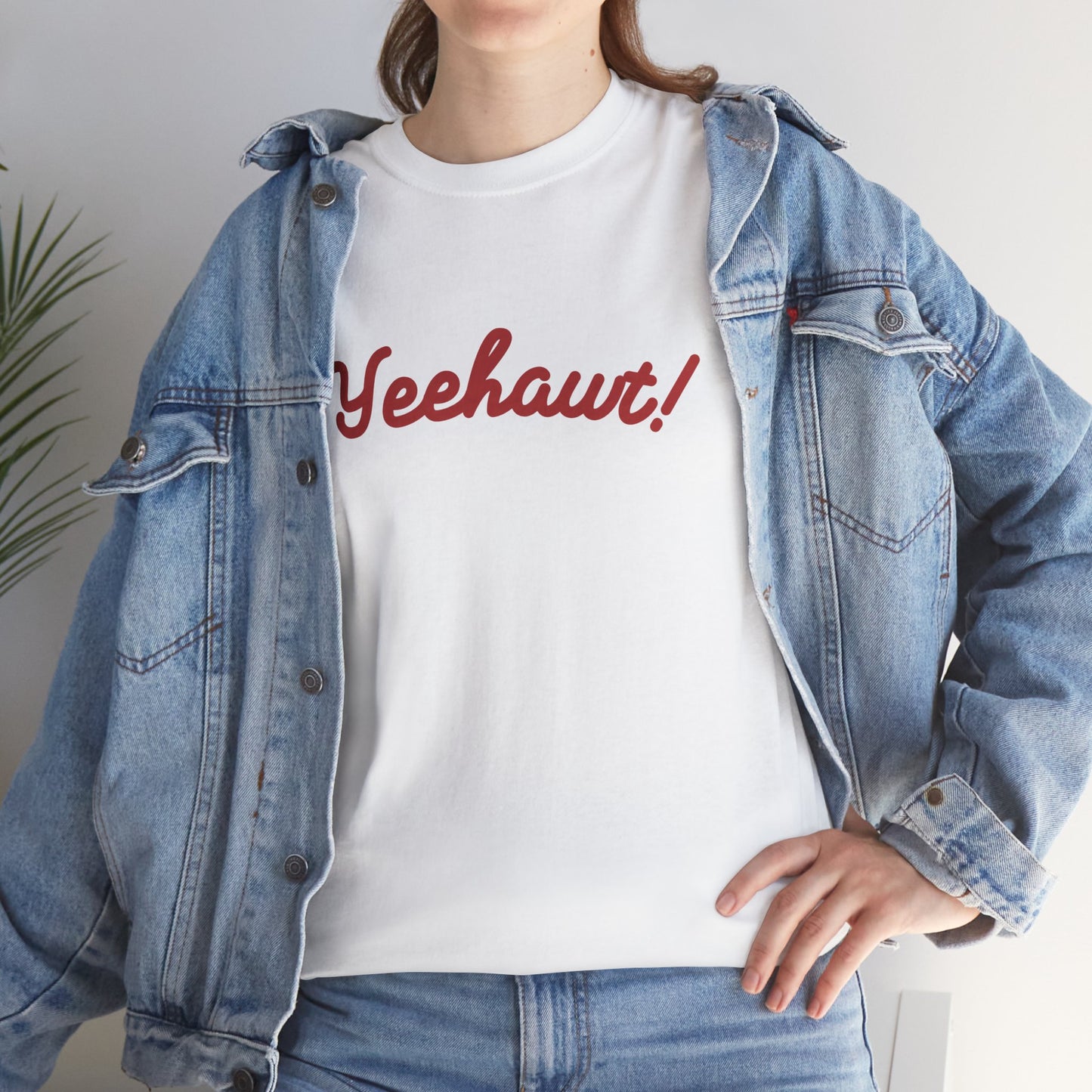 Southern-inspired white tee with cheeky country phrase YEEHAWT!