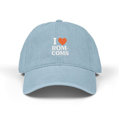 I Love Rom-Coms Vintage Denim Hat