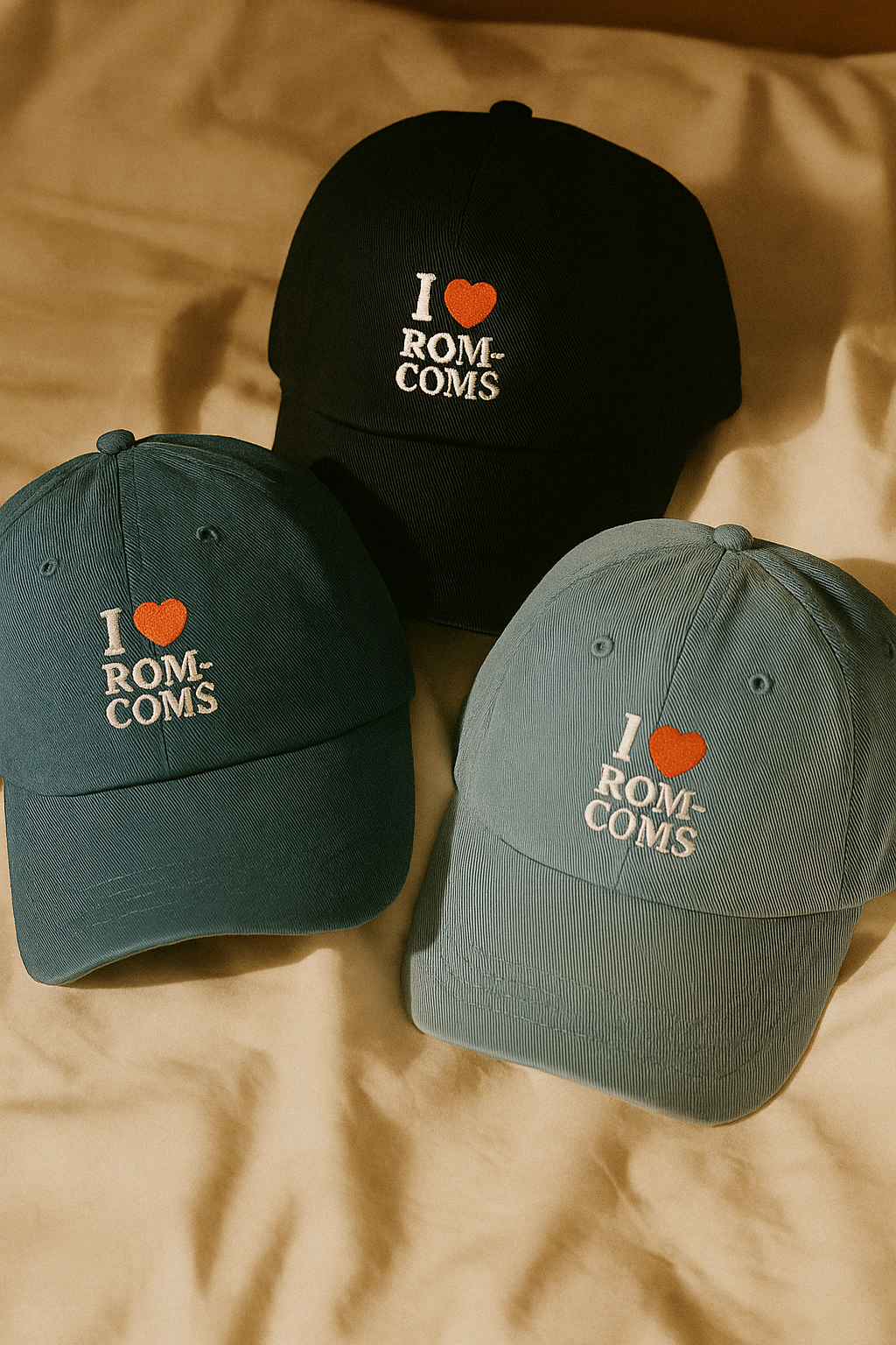 I Love Rom-Coms Vintage Denim Hat