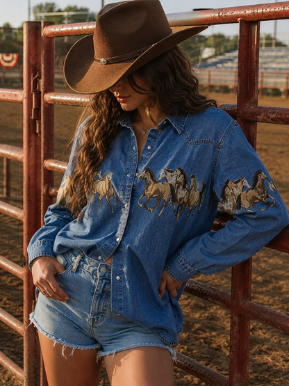 Wild Horses Denim Button Up