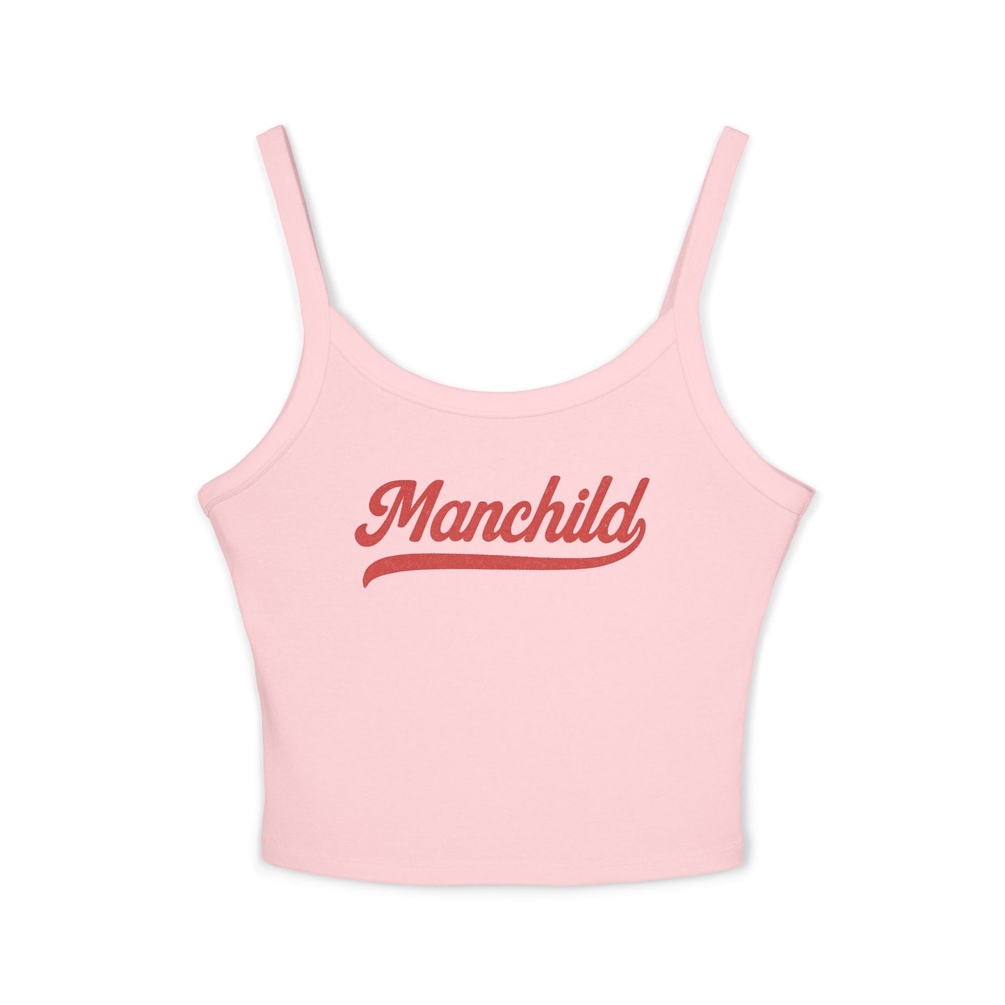 Manchild tank top with spaghetti straps in pink, front view