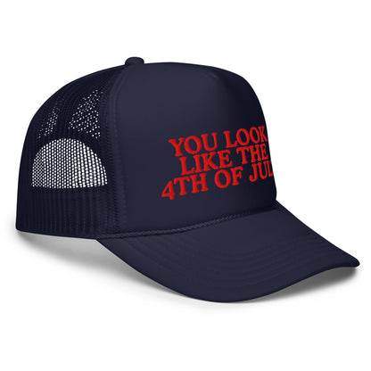 'You Look Like the 4th of July' hat styled for summer BBQ outfit