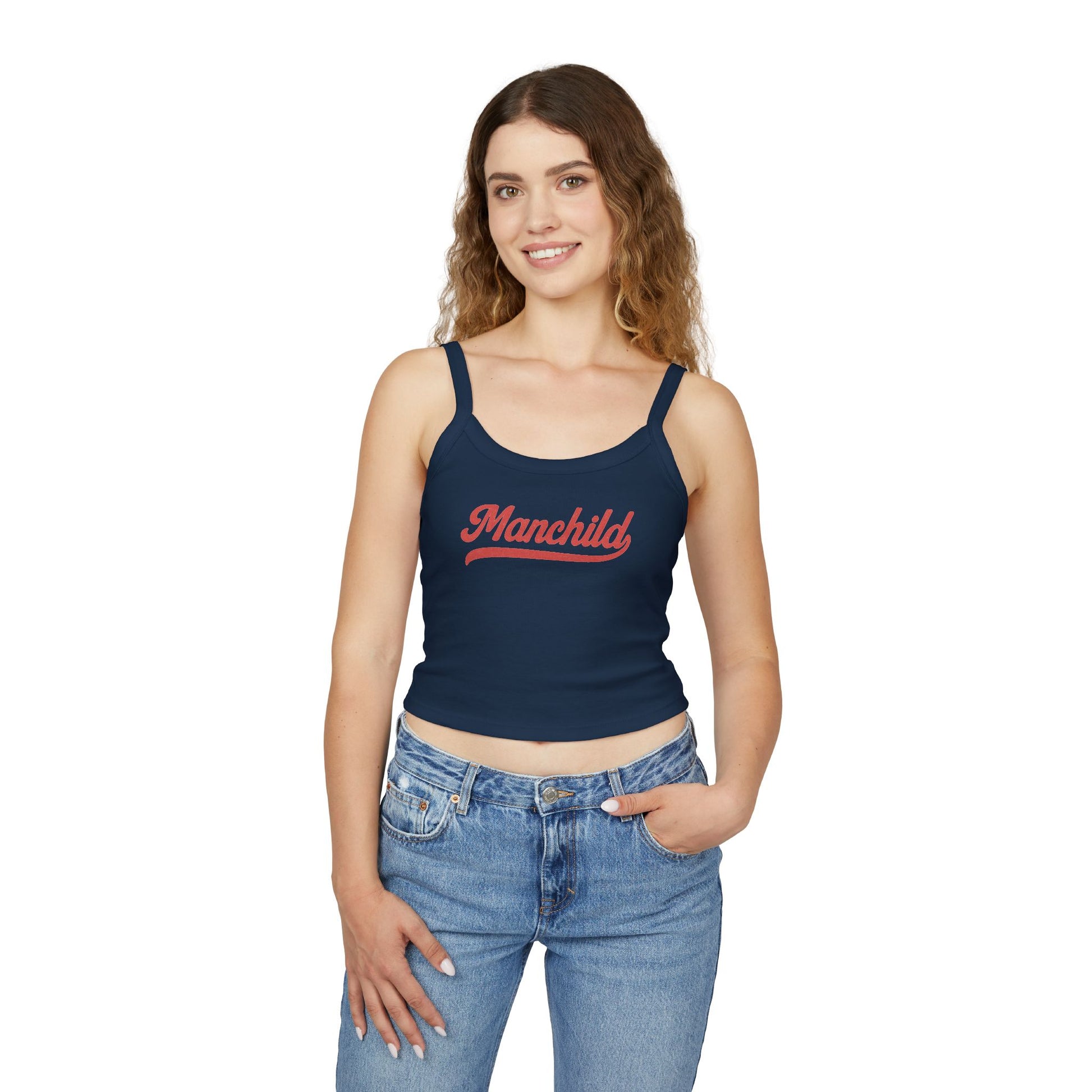 Manchild tank in navy blue, fitted women’s summer top