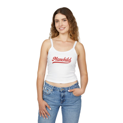 Model wearing Manchild spaghetti strap tank in a country pop inspired outfit