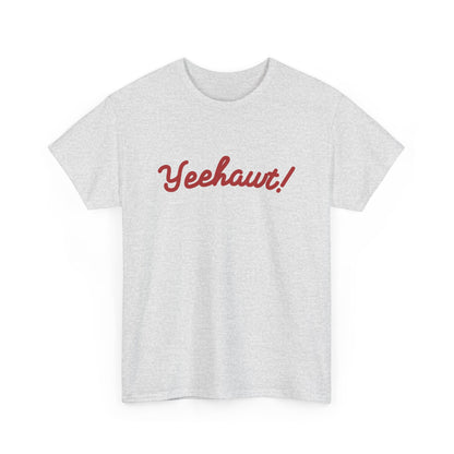 Soft ash graphic tee with playful country phrase and modern unisex fit