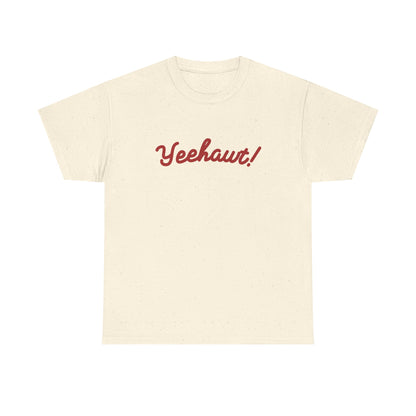 Cream-colored graphic tee with bold 'YEEHAWT!' in western-style lettering